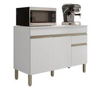 ACTUAL DIFFUSION Buffet Bas 3 Portes 1 Tiroir Blanc 5 Niches L 120 H 86 P 53.3 cm Modèle Line pour Cuisine et Séjour