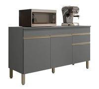 ACTUAL DIFFUSION Buffet Bas 3 Portes 1 Tiroir Gris 5 Niches L 150 H 86 P 53.3 cm Modèle Line pour Cuisine et Séjour