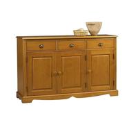 ACTUAL DIFFUSION Buffet Bas 3 Portes 3 Tiroirs Pin Miel de Style Anglais L 146.6 H 89.6 P 42.5 cm