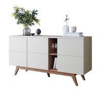 ACTUAL DIFFUSION Buffet Bas 3 Portes 7 Niches Blanc Grisé et Chêne 5 Pieds Bois L 160 H 80.2 P 44.5 cm