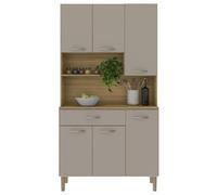 ACTUAL DIFFUSION Buffet de Cuisine 6 Portes 1 Tiroir Chêne Taupe 7 Niches L 90.9 H173.5 P 36.3 cm