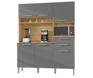 ACTUAL DIFFUSION Buffet de Cuisine 6 Portes 2 Tiroirs Chêne et Gris L 160.7 H 196 P 38.8 cm