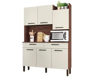 ACTUAL DIFFUSION Buffet de Cuisine 6 Portes 2 Tiroirs Noyer Blanc 10 Niches L 132 H 186 P 38.8 cm
