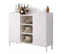 ACTUAL DIFFUSION Buffet Design Blanc 2 Portes 7 Niches Dessus Crédence Pieds Métal L 90 H 81 P 36 cm