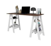 Bureau 2 Tréteaux 4 Niches Blanc et Châtaignier L 135 x l 60 cm