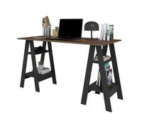 Bureau 2 Tréteaux 4 Niches Noir et Châtaignier L 135 H 75 P 60 cm - L 135 x l 60 x H 75 cm Noir