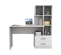 Bureau et Bibliothèque Intégrée 2 Tiroirs 6 Niches Blancs L 108.3 H 130 cm