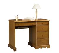 Bureau Pin Miel de Style Anglais 5 Tiroirs 1 Etagère L 100 H 74.7 P cm marron