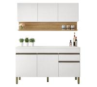 ACTUAL DIFFUSION Cuisine Equipée 6 Portes 1 Tiroir Chêne et Blanc 7 Niches L 120 H 200 P 53.3 cm