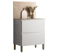 ACTUAL DIFFUSION - Meuble de cuisine bas 1 porte 1 tiroir + crédence L80 x P53,3 x H91,5 cm Blanc / beige marbré