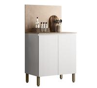 ACTUAL DIFFUSION Meuble de Cuisine Bas 2 Portes 2 Niches Blanc et Crédence Marbre L 80 H 91.5 P 53.3 cm
