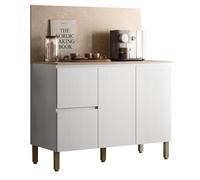 ACTUAL DIFFUSION Meuble de Cuisine Bas 3 Portes 2 Tiroirs Blanc et Crédence Marbre L 120 H 91.5 P 53.3 cm