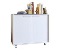 ACTUAL DIFFUSION Meuble de Rangement 2 Portes 4 Niches Blanc sur roulettes L 90 H 76.5 P 35.5 cm