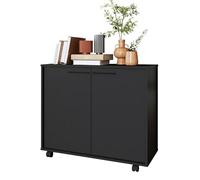 ACTUAL DIFFUSION Meuble de Rangement 2 Portes 4 Niches Noir sur roulettes L 90 H 76.5 P 35.5 cm