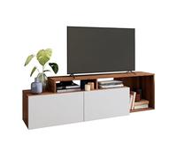 ACTUAL DIFFUSION Meuble TV 50 Pouces 2 Abattants Blanc et Châtaignier L 164 H 46.5 P 37.5 cm