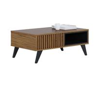 ACTUAL DIFFUSION Table Basse 2 Niches 4 Pieds Bois Noyer et Noir L 90.5 H 54 P 35.2 cm