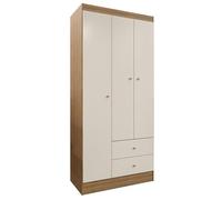 ACTUAL DIFFUSION Versa Armoire Penderie 3 Portes 2 Tiroirs 5 Niches Chêne Blanc Écru L 81.2 H 182.4 P 46.3 cm