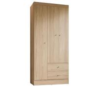 ACTUAL DIFFUSION Versa Armoire Penderie 3 Portes 2 Tiroirs 5 Niches Chêne L 81.2 H 182.4 P 46.3 cm