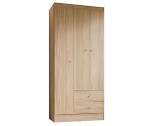 ACTUAL DIFFUSION Versa Armoire Penderie 3 Portes 2 Tiroirs 5 Niches Chêne L 81.2 H 182.4 P 46.3 cm