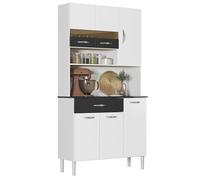 ACTUAL DIFFUSION Vogue Buffet 6 Portes 1 Tiroir 7 Niches Blanc et Noir L 90.9 H 176 P 36.3 cm