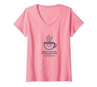 Actuellement Faire Semblant d'être Une Personne du Matin Humour café T-Shirt avec Col en V, Femme, Rose, M