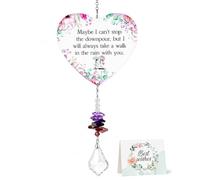 Acual Idee Cadeau Femme, Cristal Attrape Soleil, Amie Acrylique Forme Cœur | Texte: Maybe I can't stop the downpour, but I will always take a walk in the rain with you