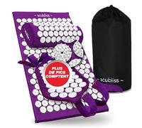 Acubliss Acupression Tapis et Oreiller Ensemble et Sangle, Massage Tapis pour Cou et Dos Soulagement Douleur, Acupuncture Tapis et Oreiller pour Augmenté Énergie, 3 Pièces, Transport Sac, Violet