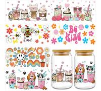 Acuiwer Lot de 6 feuilles d'autocollants de transfert pour gobelets en verre - Transparents - UV DTF - En PVC imperméable - Motif floral sauvage vintage (mignon-A)