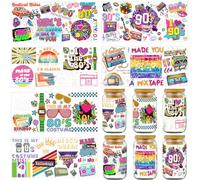 Acuiwer Lot de 6 feuilles d'autocollants de transfert pour gobelets en verre - Transparents UV DTF - En PVC imperméable - Motif floral sauvage vintage (8090-C)