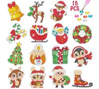 Acuiwer Noël Diamond Painting 15 PCS DIY Peinture Diamant 5D Autocollants de Diamant Kits pour Enfant et Adultes