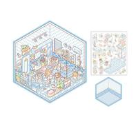 Acunny Autocollants de scène miniature 3D, scène de la salle des autocollants - Esthétique Modern Home Decor House Stickers Stickers | Scènes d'art miniatures faites à la main pour l'étagère de