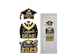 Acunny Décoration de remise de diplôme 2025 - Décoration de porte de remise de diplôme 2025, ornements saisonniers en bois à suspendre pour félicitations pour jardin, école, collège, porte d'entrée