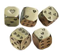 Acunny Dés en forme de cœur, dés à six côtés | Dés de jeu de table à six côtés avec motif cœur, dés de jeu de table à 6 côtés, métal arrondi et design de ronds, 5 pour jeux de mahjong pour jeux