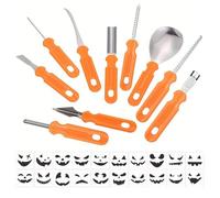 Acunny Ensemble de moules à, sans danger pour les, kit de moulage de citrouilles, pochoirs d'Halloween avec scie, cuillère, grattoir, couteau pour travaux manuels, décoration, art