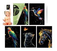 Acunny Scratch Paper Art, gratter l'art - Artisanat à Scratch 4X Glitter à la Main,Toys de Cartes de Graffiti, coloriage créatif Artisanat, Paysage et Art Animal pour Hommes Femmes