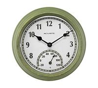 AcuRite 02470 Rustique Vert Extérieur Horloge avec thermomètre, 21,6 cm