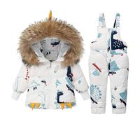 Acuryx Combinaison de Neige Bébé 2pcs Ensemble Hiver Enfant avec Col en Fourrure Amovible Manteau Chaud et Pantalon Imperméable Coupe-Vent Tenue de Neige pour Fille Garçon Blanc 2-3 Ans