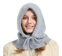 ACUSHLA 100 % laine mérinos Cagoule pour femmes et hommes - Écharpe d'hiver chaude en tricot avec capuche, bonnet et écharpe en un seul ensemble, gris clair, One Size