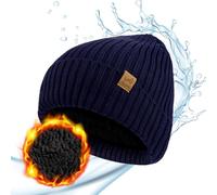 ACUSHLA Bonnet d'hiver imperméable et coupe-vent - Bonnet d'hiver en tricot doublé de polaire épaisse pour homme et femme - Bonnet de montre chaud pour temps froid, bleu marine, taille unique