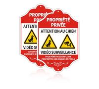 Acuxiaza 2 Pièces Panneau Propriété Privée Panneau Video Surveillance Aluminium 200x300mm Panneau Attention Au Chien Panneau d'avertissement Résistant aux UV Imperméable Intérieur/Extérieur