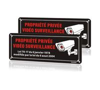Acuxiaza 2 Pièces Plaque de Surveillance 25x10 cm Aluminium Réfléchissant, Panneau Caméra avec Autocollant et Trous Pré-percés