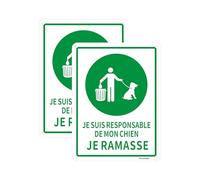 Acuxiaza Lot de 2 Panneau Chien Crotte 15x20 cm Je suis Responsable DE Mon Chien, Je RAMASSE, Aluminium Réfléchissant Panneau Crotte De Chien Interdit Panneau Déjection Canine, Résistant aux UV