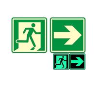 Acuxiaza Panneau Sortie de Secours Lumineux 2 Pièces 150x150 mm Panneau Issue de Secours en PVC Panneau d'évacuation Autocollant Issue de Secours, EXIT Flèche, Adhésif, Extérieur et Intérieur