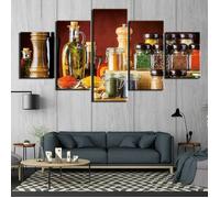Acv-3257 Décor de cuisine à l'huile et aux épices 5 panneaux toile image murale affiche imprimée HD décor(Sans cadre)