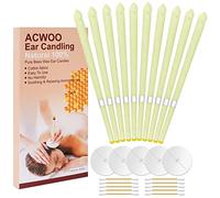 ACWOO Bougies d’Oreilles, 10 Bougie de Nettoyage avec 5 Disques de Protection, Bougies Auriculaires en Cire d’Abeille Naturelle et Biologique, Pour Détendez-vous et Nettoyage d’Oreille(Beige)