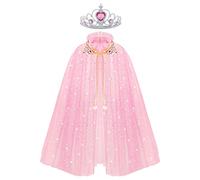 ACWOO Déguisement Elsa Enfant de Princesse, Cape de princesse Costume Princesse Rose Cape pour Fille avec Magique Princesse Couronne, Déguisement de Cape Brillante de Luxe pour Fête/Cosplay (M)