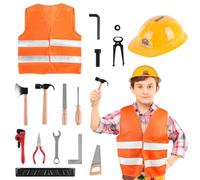 ACWOO Déguisement Ouvrier pour Enfant, Travailleur Construction Costume avec Outils Jouet, Costume d'ouvrier du Bâtiment pour Garçons et Filles, pour Enfant 3 +, Parfait pour Halloween Carnaval Noël