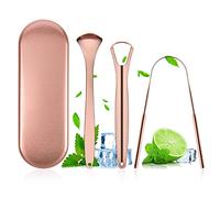 ACWOO Gratte-langue, 3PCS Kit de Nettoyage de Grattoir de Langue en Acier Inoxydable Avec Étui Pratique, Brosses à langue de Soins Bucco-Dentaires, Enlève la Mauvaise Haleine Haleine Fraîche(Or Rose)