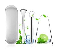 ACWOO Gratte-langue, 3PCS Kit de Nettoyage de Grattoir de Langue en Acier Inoxydable Avec Étui Pratique, Brosses à langue de Soins Bucco-Dentaires, Enlève la Mauvaise Haleine Haleine Fraîche (Argent)
