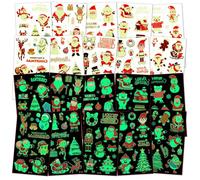 ACWOO Lumineux Noël Tatouage Ephémère Autocollant, 10 Feuilles Tatouages Ephémères Étanche pour Fille Garçons, Tatouages pour Enfants Noël Decoration, Fournitures de fête de Noël Halloween